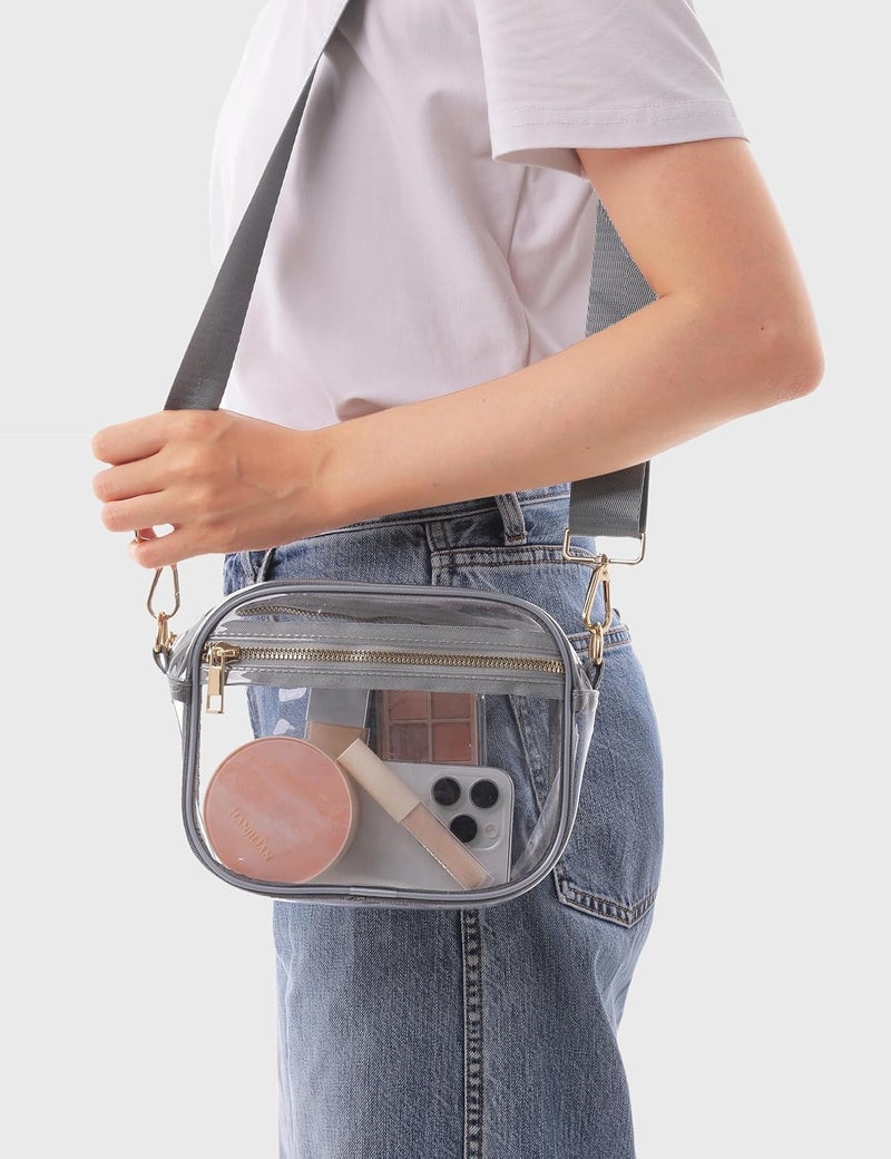 Fibrdoo Clear Bag Stadium Approved, Leather Clear Crossbody Purse Bag for Concerts Sports Events Festivals - Image 2